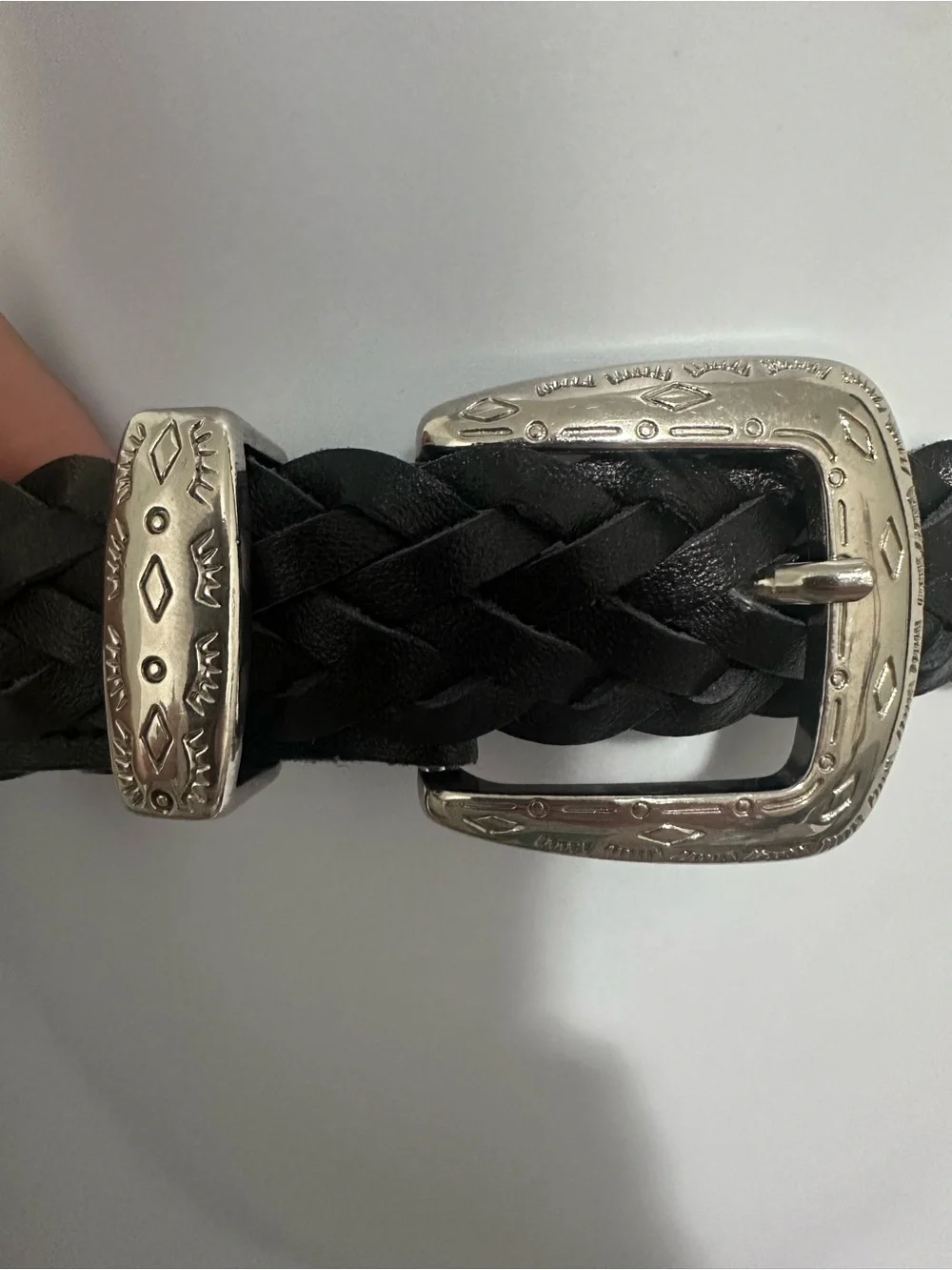 Genuine Leather Braided Woven Belt – Black Western Silver Buckle
